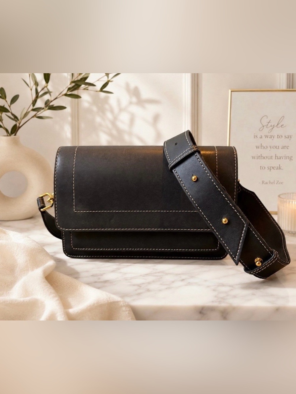 AALLYN Black “Ingrid” Genuine Leather Crossbody Bag 👜